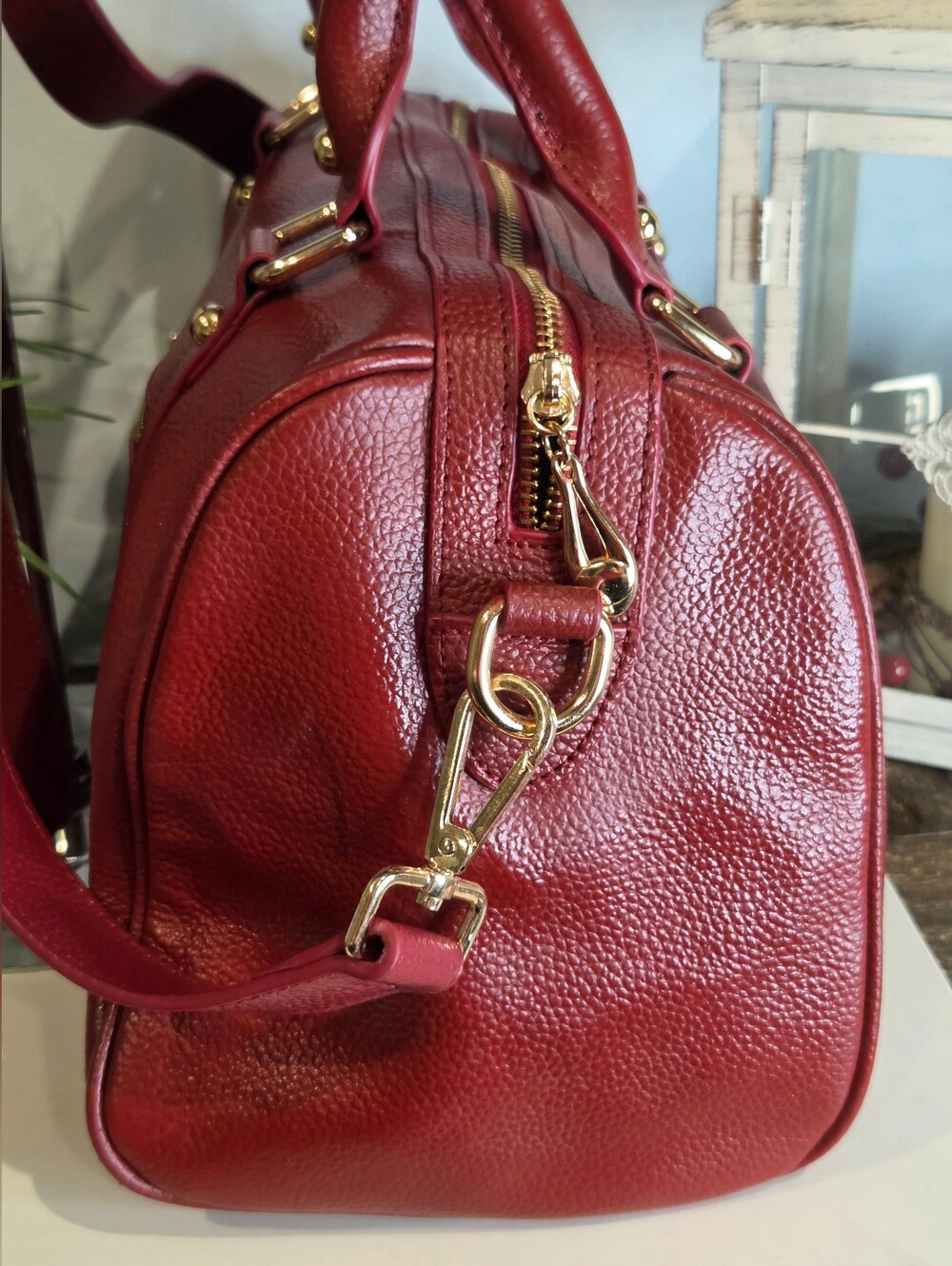 Mia Capella Red Genuine Leather Satchel Doctor Bag Top Handle Crossbody - Picture 4 of 15
